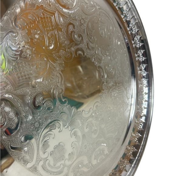 Vtg Silverplate Platter 13.5” Round Serving Plate Vanity Tray Primrose Silver - Picture 3 of 8